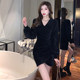 Sequin skirt 2022 autumn and winter new hot girl pleated bottoming bag hip skirt black long-sleeved temperament dress women's clothing