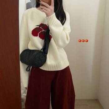 In addition, round neck cartoon cute sweaters for women 2025 autumn and winter new thickened tomato jacquard pullover sweaters are trendy