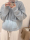 Solid color big pocket hooded zipper cardigan women 2022 autumn new warm sweater coat loose top