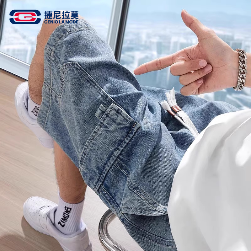 【Yunqi Hao Yiran Endorsement】Geniolamode Summer Workwear Denim Shorts Men's American Style Five-Point Shorts