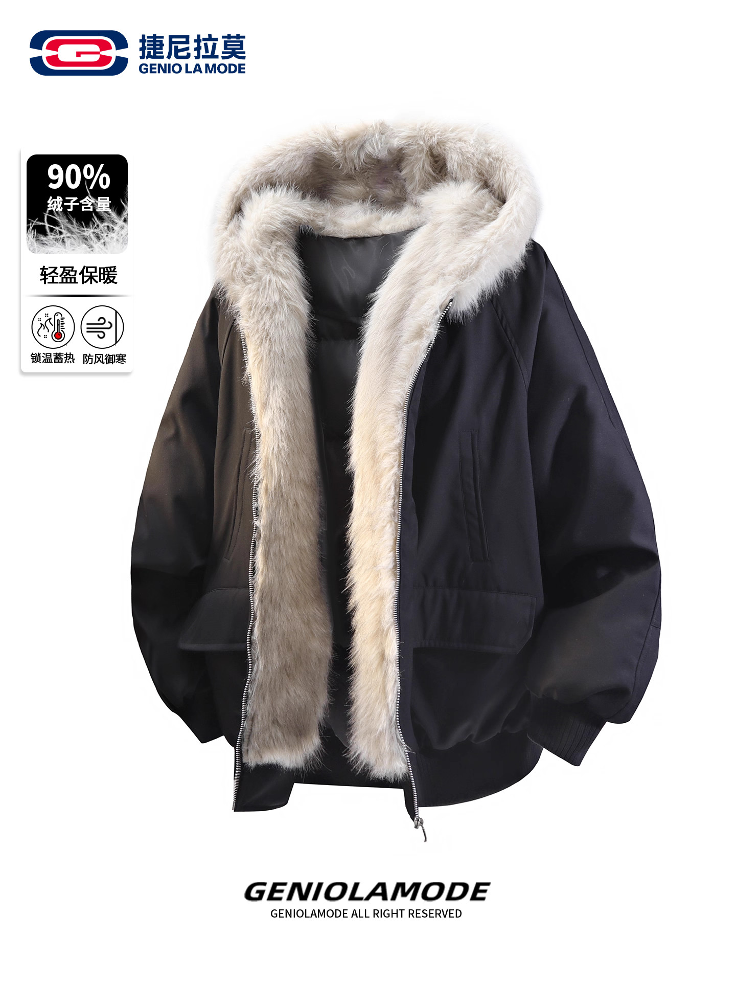 Geniolamode Retro Relaxed down Jacket Men's Winter American Style Warm Mountain Carving Parka