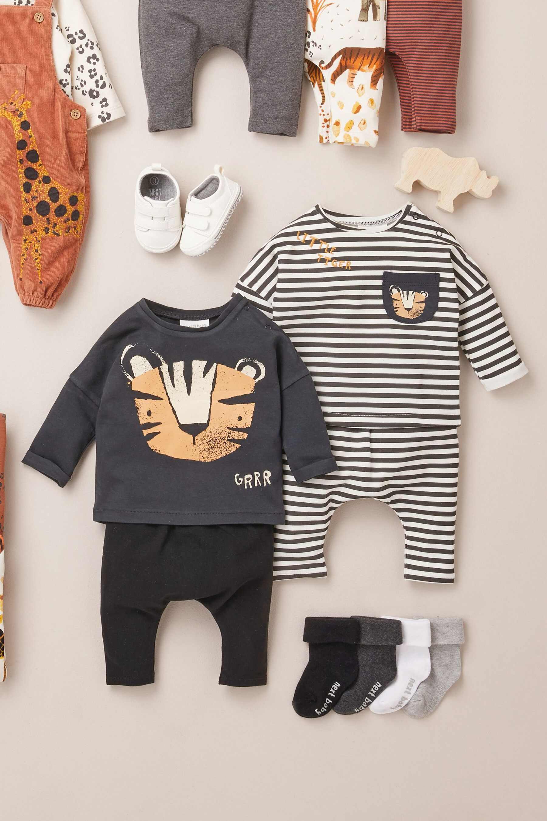 UK NEXT Children's Clothing 22 Autumn Boys Baby Striped Tiger Full Cotton Long Sleeve T-shirt Trousers Baby Big P Pants 2 pieces-Taobao