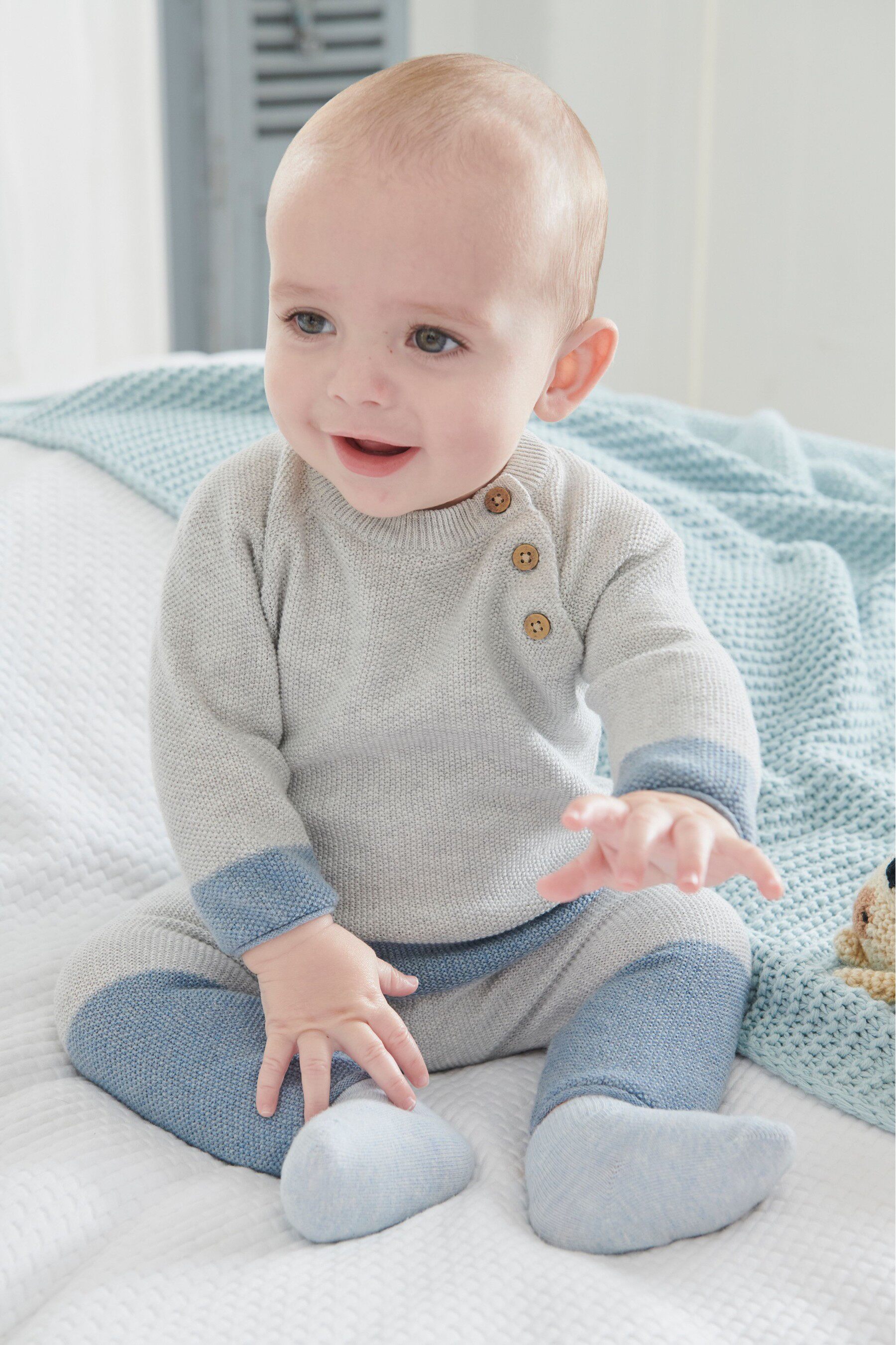 British NEXT children's clothing autumn and winter male baby cotton blue gray sweater boy casual underwear knitted sweater suit