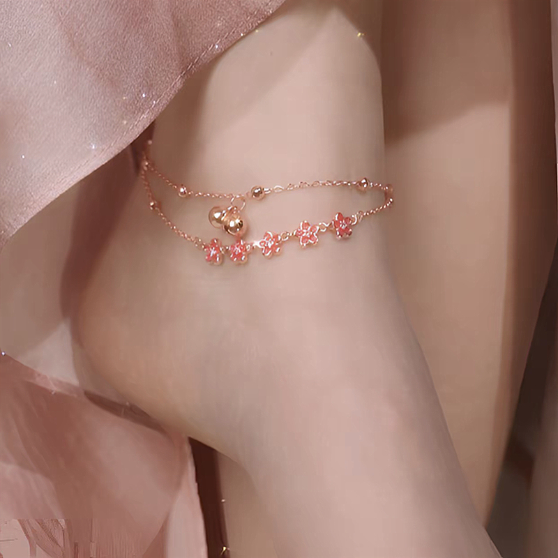 Escape into the Ancient Style with the Peach Blossom Anklet, a High-End and Elegant New Chinese Design, Exquisite and Ethereal Anklet for Women