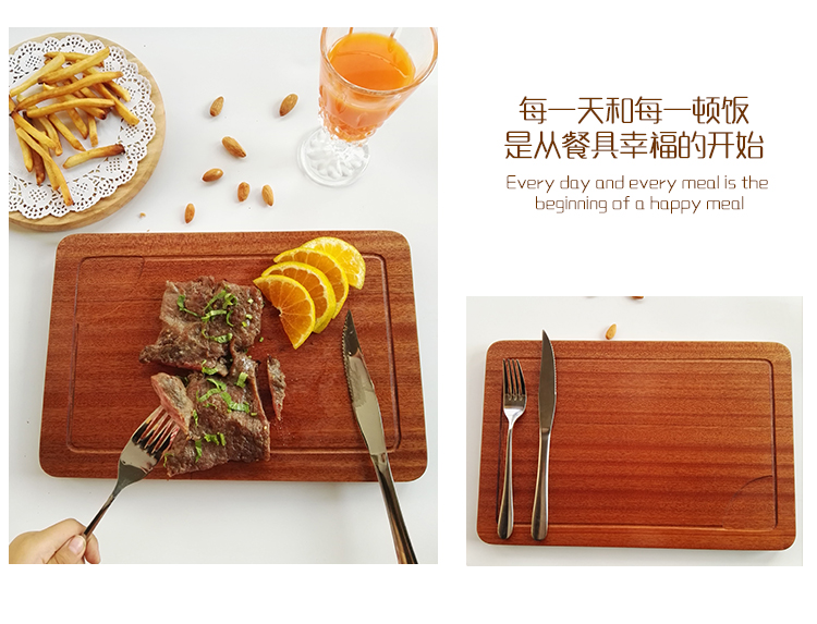 Sapele bít tết món ăn hộ gia đình khay gỗ hình chữ nhật thớt ván bánh mì nấu thịt tấm nhà hàng tây pizza tấm gỗ - Tấm thìa gỗ