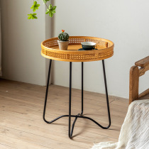 Movable tea table trolley shelve with double rattan bricked wheel small table sub-style sofa side cabinet for small family