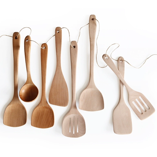 Домашний ресторан с длинной ручкой с твердым деревом Spacula Sketch Spoon Неочищенная сковорода с высокой температурой -устойчивая к кухонной посуде без выпечки краски