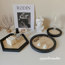 ins wind homemade wood grain rattan chic tray table containing ornament containing disc day style shooting props hem tray