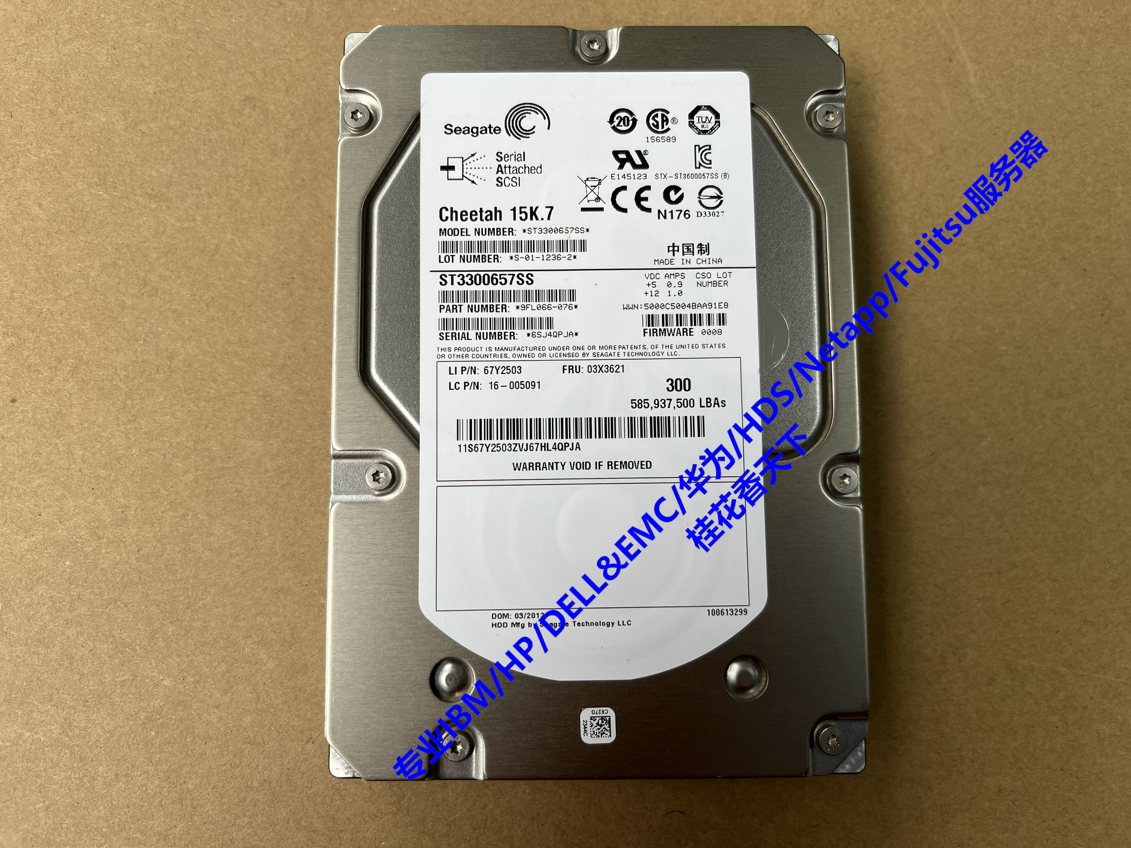 for Lenovo 300G 15K SAS 67Y2503 03X3621 16-005091 ST3300657SS HDD LENOVO THINKSERVER D20 D30 300GB 15K SAS HDD ST3300657SS 67Y2503
