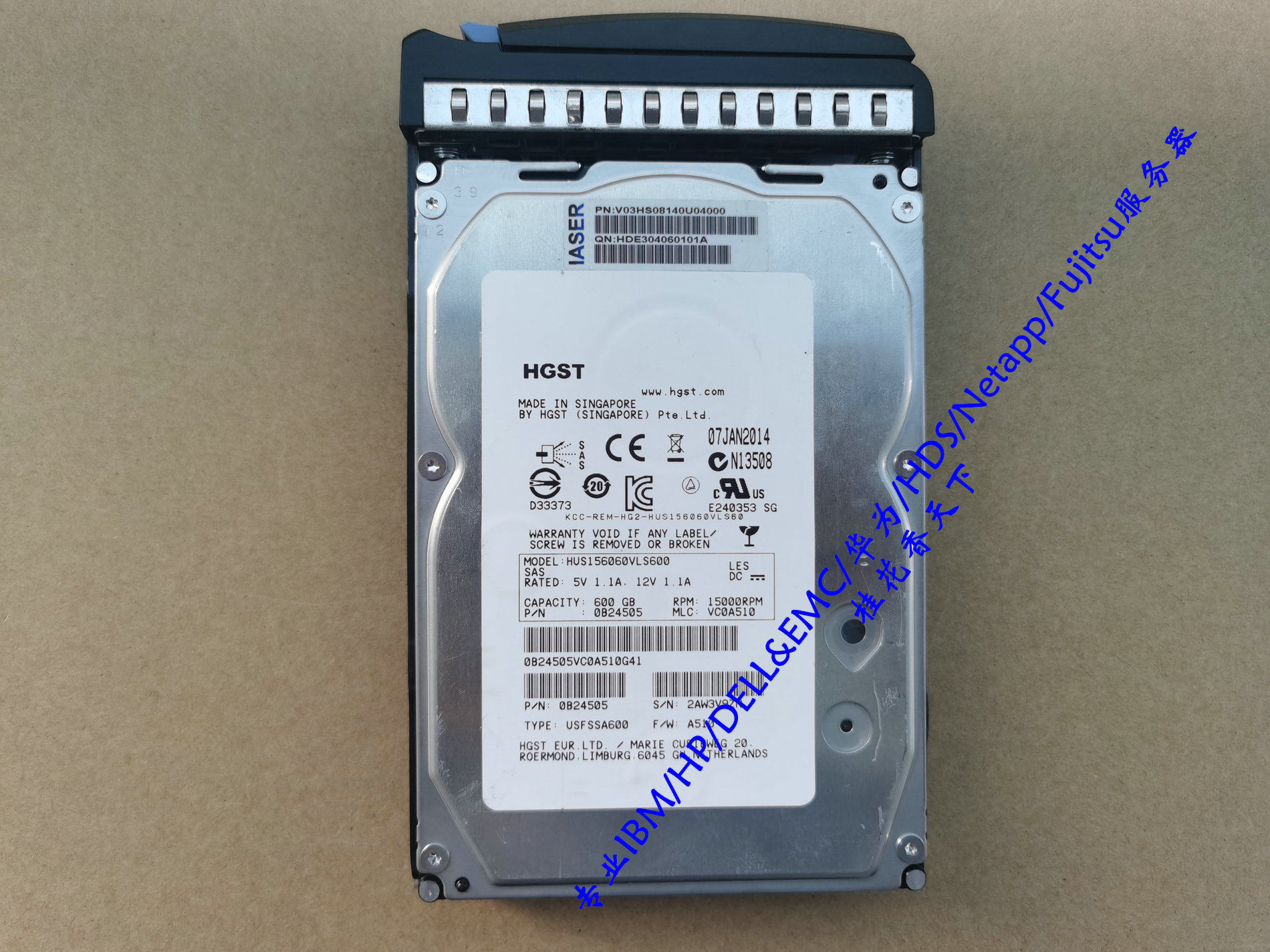 浪潮 600G 15K SAS 3.5寸 HUS156060VLS600 服务器硬盘 日立