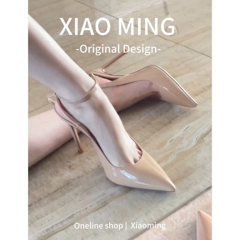 Stunningly Beautiful Mature-Style Nude-Colored Pointed-Toe Stiletto High-Heeled Sandals with a Single Strap, Featuring a Chic and Elegant Patent Leather Design That Is Versatile and Versatile