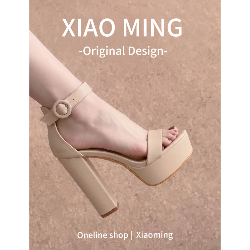 Absolutely Stunning! Beautiful High-Heeled Sandals for Petite Women with Super High Waterproof Platform, Thick Sole, and Chunky Heel, Open-Toe Design