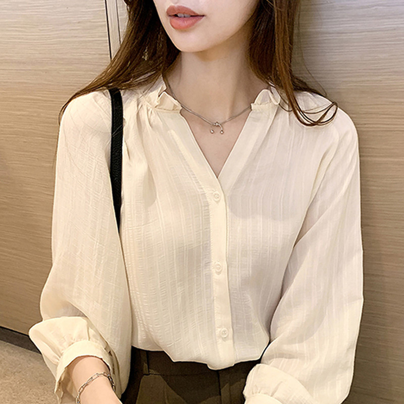 White chiffon shirt top women's summer thin design sense niche large size fat mm220 catties loose OL professional shirt