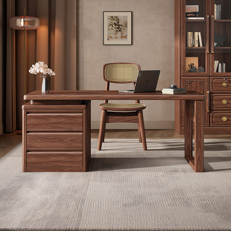 Black Walnut Solid Wood Desk and Chair, Modern Light Luxury Calligraphy and Painting Desk, Office Writing Desk, Study Home Simple Design