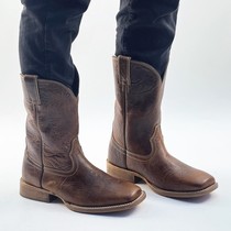 New size 42 knight riding boots flat toe western cowboy boots leather sole high-end retro distressed mens boots embroidered sleeves