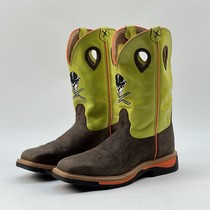 X42 5 yard strong cargo one double cow leather upper mesh yarn boot cylinder embroidery Skull skull head male boot steel head riding boots