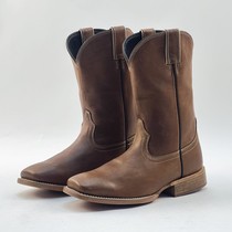 Size 42 high-end leather sole flat-head knight riding boots western cowboy boots solid color soft cowhide sleeve Goodyear mens boots