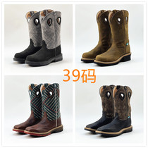 X39 size steel toe mens work boots cowhide knight riding boots sleeve embroidery breathable cycling shoes hard goods