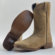 Size 42 Cavalier Riding Boots Flat Toe Western Cowboy Boots Leather Soles High-end Retro Solid Color Mens Boots Embroidered Sleeves