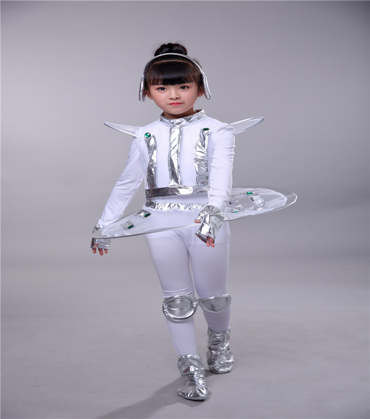 Xiaohe phong cách trang phục trẻ em học sinh tiểu học và trung học cơ sở robot thực hiện quần áo không gian bảo vệ môi trường khiêu vũ quần áo bạc cửa hàng quần áo trẻ em