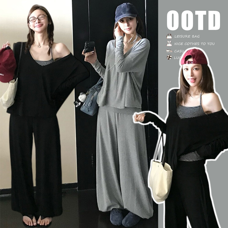 Maternity Wear Autumn 2026 New Style Set for Pregnant Moms, French Style Outfit with V-Neck Blouse, Tank Top, and Lantern Pants Three-Piece Set