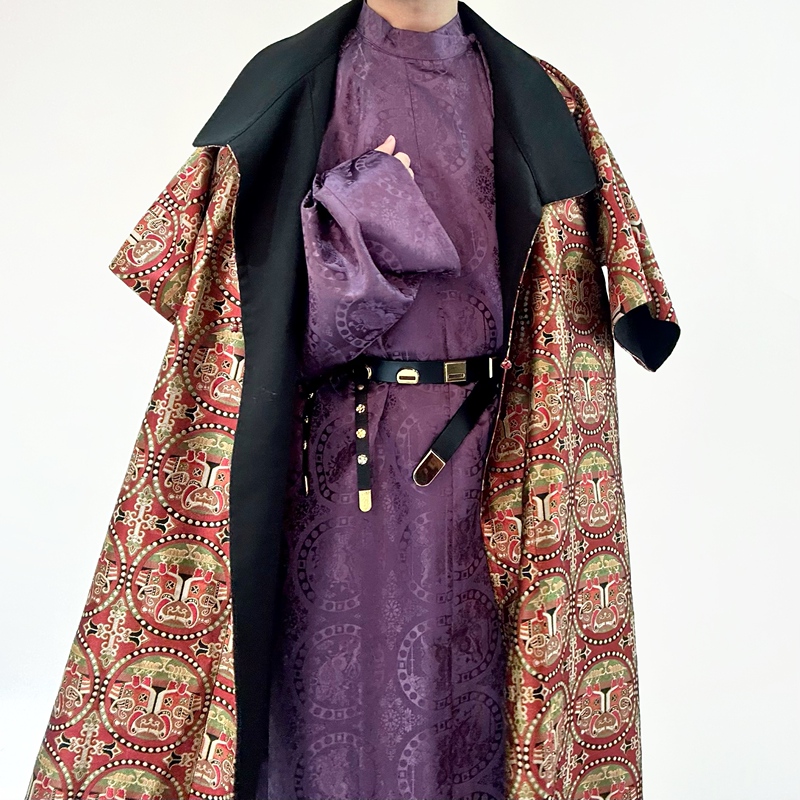 Treasured National Style Tang-Style Hanfu Brocade with Gold Woven Patterns, Pearl Embellishments, and Bird Motifs, Double-Sided Wearable, Unisex Treasured National Style Tang-Style Hanfu Brocade with Gold Woven Patterns, Pearl Embellishments, and Bird Motifs, Double-Sided Wearable, Unisex