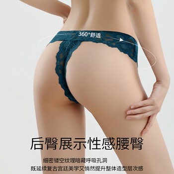 3-Pack Summer New French-Style Sexy Lace Hollow-Out Thong Panties for Women, Low-Waist Seamless Hip-Enhancing T-Back Underwear with Cotton Crotch