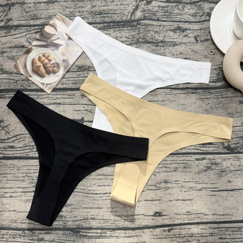 T-Back Women's Ice Silk Seamless Thong, Feminine Low-Waist One-Piece Comfortable Breathable Quick-Drying Underwear, 3-Pack