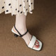 French genuine leather niche white square toe simple mid-heeled shoes 2025 thin heel one-word strap sandals for women summer