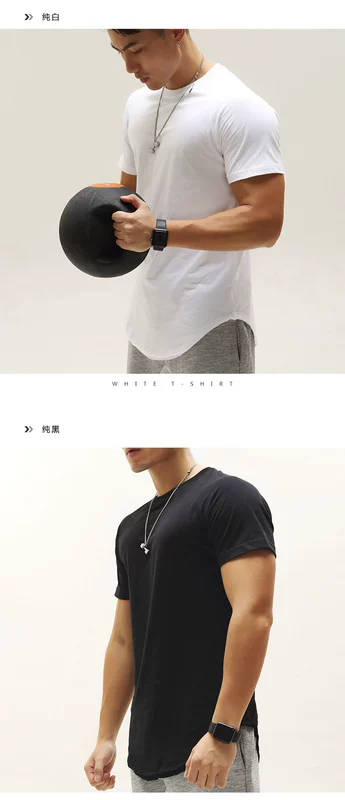 Áo thun thể thao nam màu rắn phong cách châu Âu và Mỹ mùa hè chạy áo khâu cotton đáy áo Slim tay áo ngắn thoáng khí