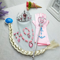 Ice and snow peach heart snowflake magic wand crown necklace bracelet earless earring wig braid Princess printed gloves