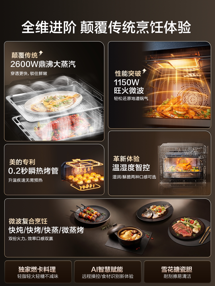 Midea Zhiweishan R6S second-generation micro-steaming and baking all-in-one machine built-in steaming oven microwave oven