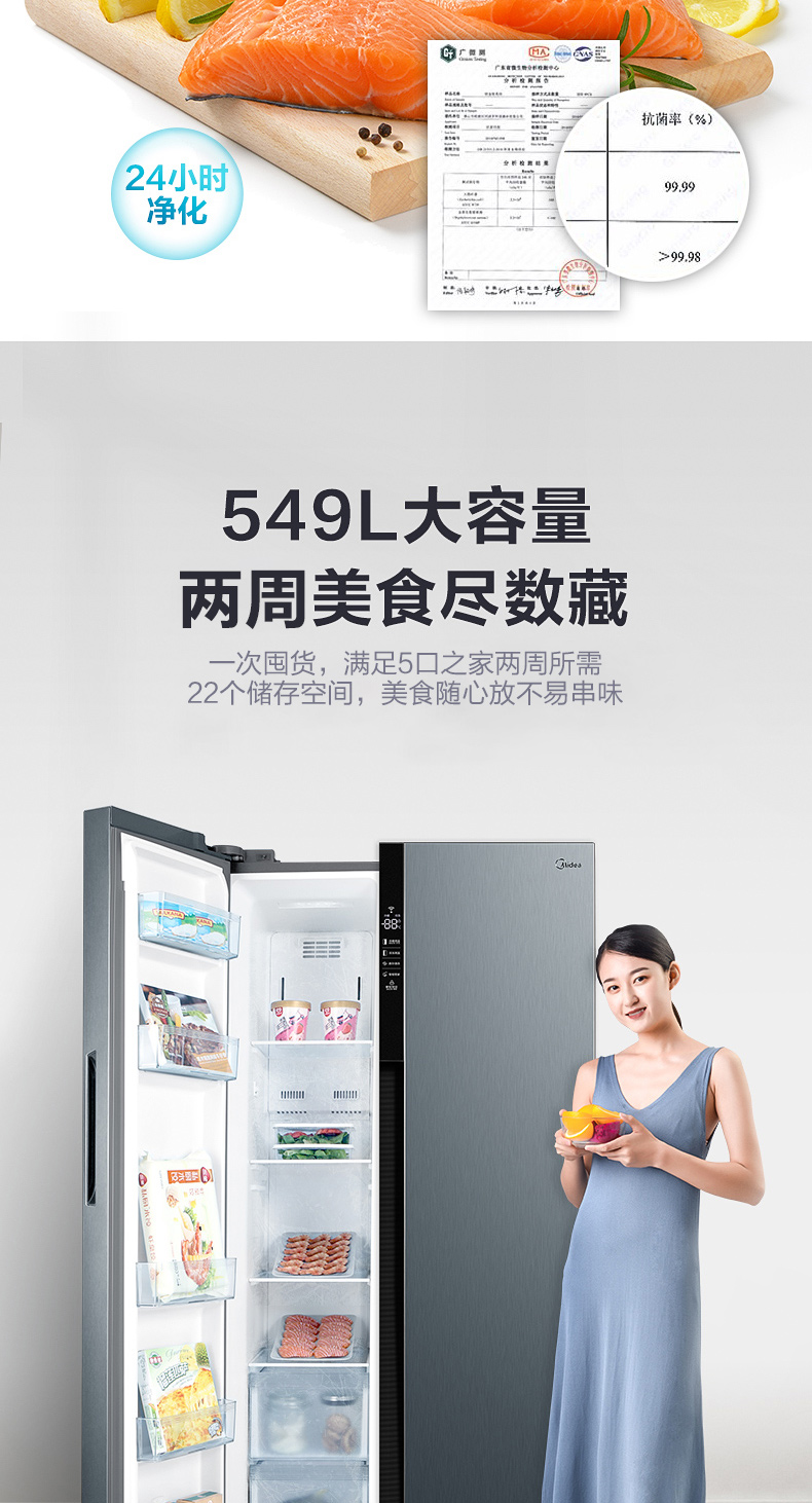 美的 变频风冷 549升 一级能效 对开门冰箱 图5