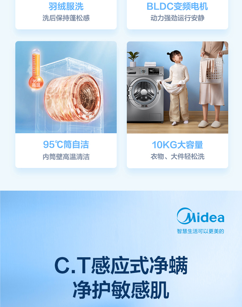 Midea 美的 C.T感应式净螨 滚筒洗衣 10kg 一级能效 图2