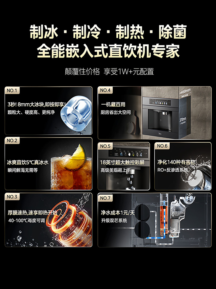 [New Product Ice Cube]Midea Embedded Water Purifier with Ice Cube Maker and Direct Drinking Function, Integrated Household Water Purifier with Reverse Osmosis