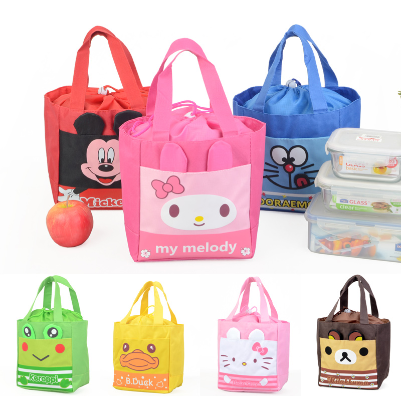Thickened three-dimensional cartoon bento belt Bento bag Cute bundle mouth belt rice bag tote bag Student lunch bag Rope bag