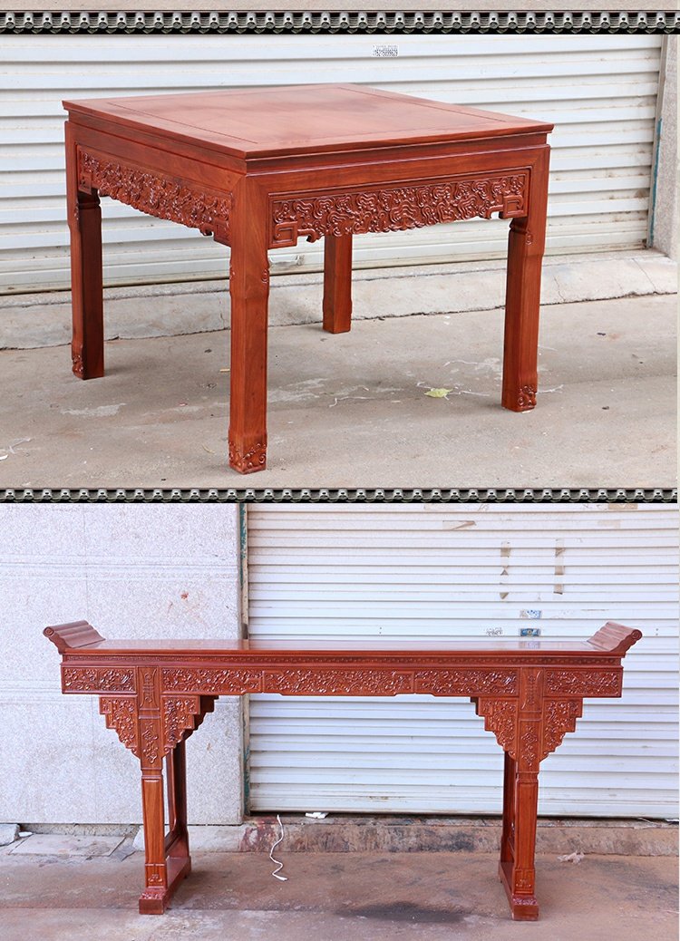 Gỗ gụ nội thất Gỗ gụ gỗ hồng mộc Zhongtang 4 mảnh đặt gỗ hồng sắc nguyên chất gỗ nguyên khối tám trường hợp bàn cổ tích Taishi kết hợp ghế - Bàn / Bàn 	bộ bàn ghế gỗ cổ điển	