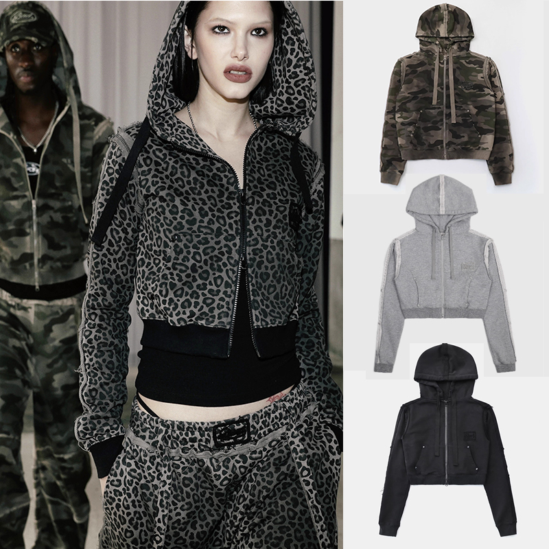 Badblood American Retro Leopard Print Camouflage Short Slim Fit Hooded Jacket Sexy Loose Wide Leg Pants Suit Cool