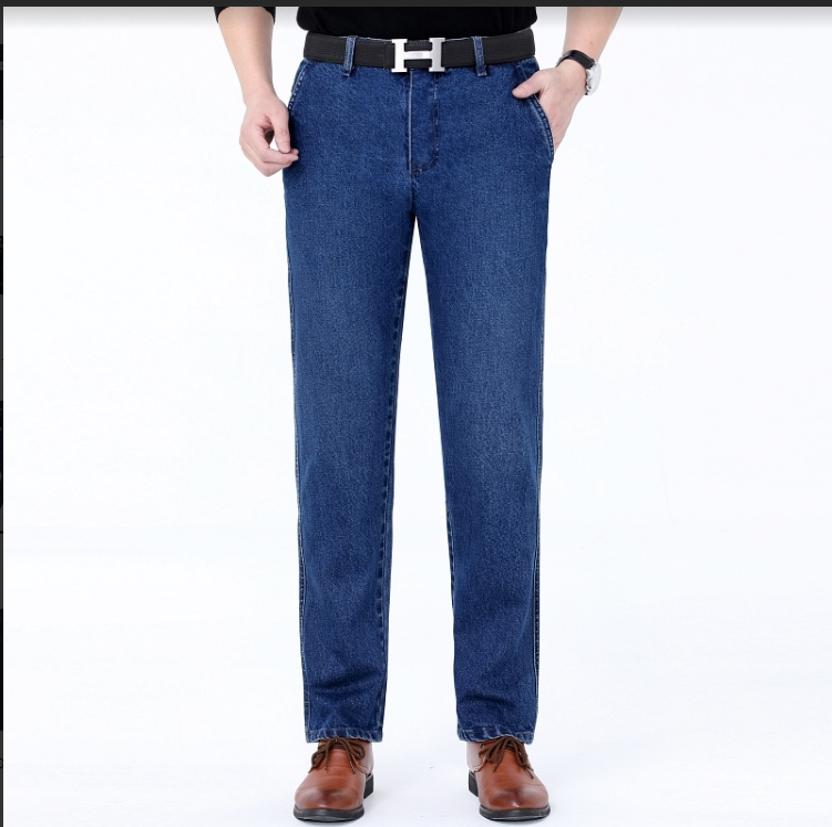 25 New Models of Apple Mid-High Waist Straight Pure Cotton Loose Men's Jeans, Long Casual Business Wear for Middle-Aged and Elderly Men