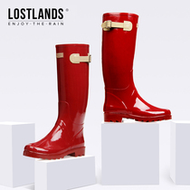 Elegant womens solid color fashion high tube rain boots Motorcycle buckle womens rain boots water shoes galoshes handsome burgundy summer