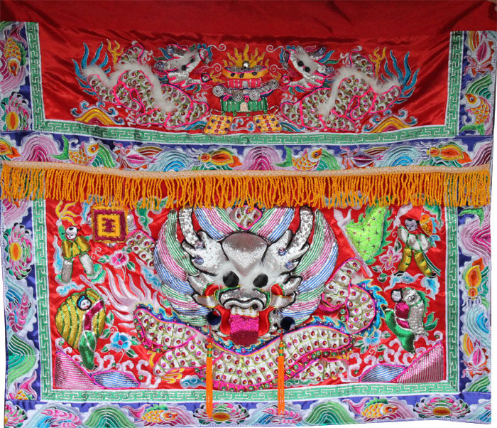 Embroidered Tianlong Embroidery Grain Scale Dragon Table Skirt Shuanglong Worship Pagoda Buddha Hall Gods for Table Surrounding Offerings