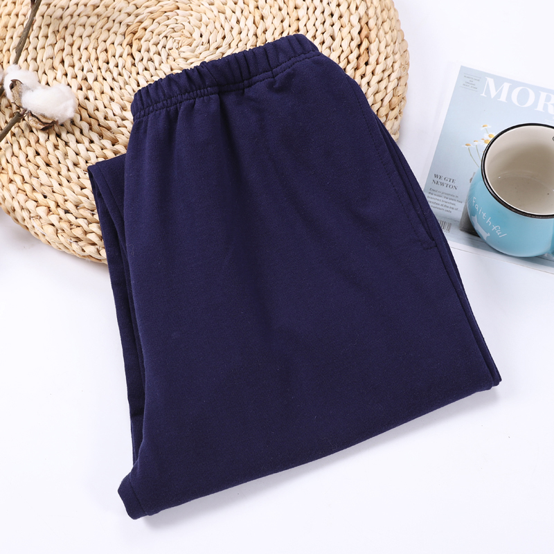 Đàn ông và phụ nữ ngủ quần cotton terry mùa thu và mùa đông rộng kích thước lớn thoải mái cao eo nhà quần rắn màu dày ấm áp quần thường quần tất nam