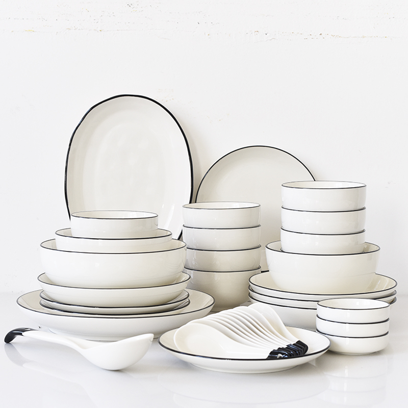 Unknown impression dishes suit household contracted ceramic dishes portfolio bowl chopsticks sets the Nordic move cutlery set