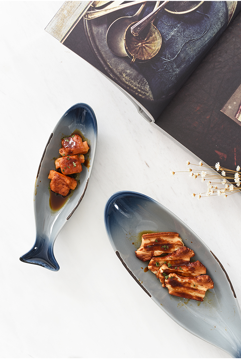 Creative ceramic fish dish home steamed fish dish ears fish dish hand - made Nordic restaurant move retro food dish