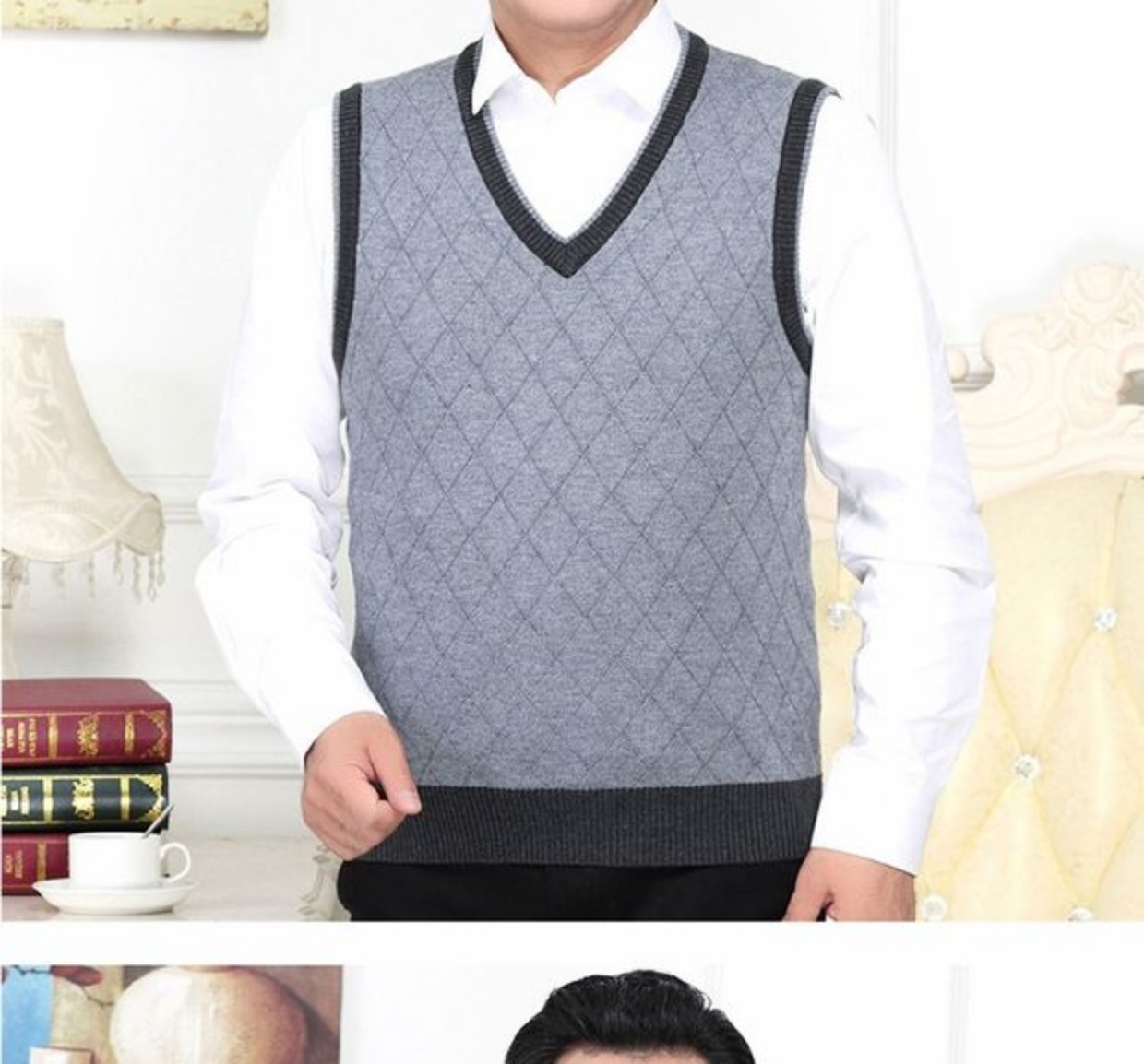 Áo len nam trung niên và lớn tuổi Áo len cổ chữ V màu áo len mùa thu và đông mới vest không tay vest áo khoác len dáng dài hàn quốc