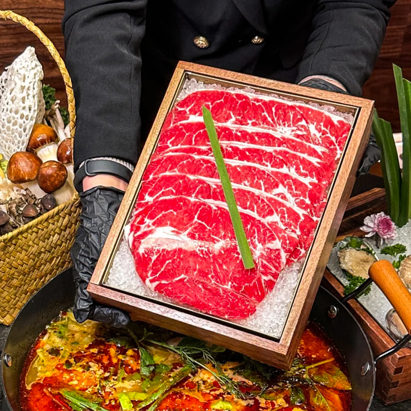 Japanese-Style Grilled Meat Plate, Special Plate for Sashimi and Wagyu Beef, Hot Pot Restaurant Seafood Presentation, Redwood Box Tableware 