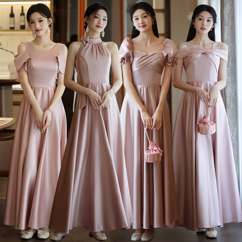 Satin Bridesmaid Dress 2026 New Spring High-End Niche Sister Group Everyday Wear Petite Dress for Women