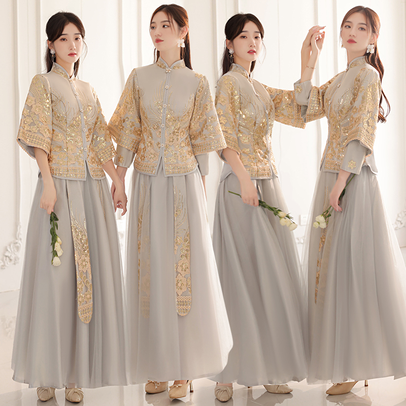 New Chinese-Style Bridesmaid Dresses 2026 New Spring Chinese-Style Wedding Sister Dresses Bridesmaid Group Plus Size Xiuhe Dress for Women