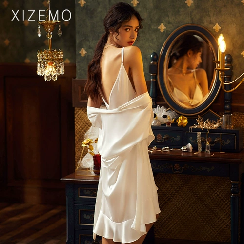 Сексуальная шелковая тонкая осенняя пижама, летний кружевной банный халат, комплект, 2021 года, эффект подтяжки