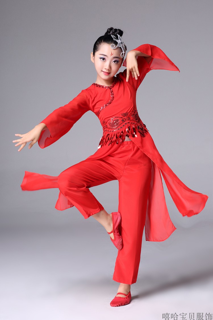 Trang phục múa trẻ em cổ điển mới trang phục trang phục múa thanh lịch chín trẻ em trang phục biểu diễn Yangko lễ hội đỏ thời trang trẻ em